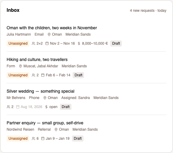 Client inquiries and follow-ups in the shared inbox